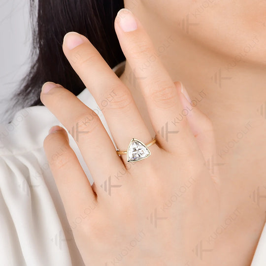 Kuololit 4CT Trillyon Moissanite Custom Ring for Women Men Solid 14K 10K 585 Yellow Gold Engagement Ring for Christmas Gifts