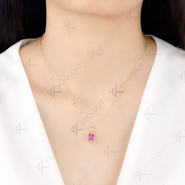 Kuololit 2CT Lab Pink Sapphire or Moissanite Set Necklace for Women Solid 14K 10K 585 Yellow Gold Necklace for Christmas Gifts Party