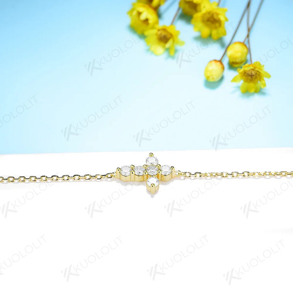 Kuololit 0.6CTW Moissanite Bracelets for Women Men 585 18K 10K Adjustable Chains Cross Charm for Engagement Christmas Classic