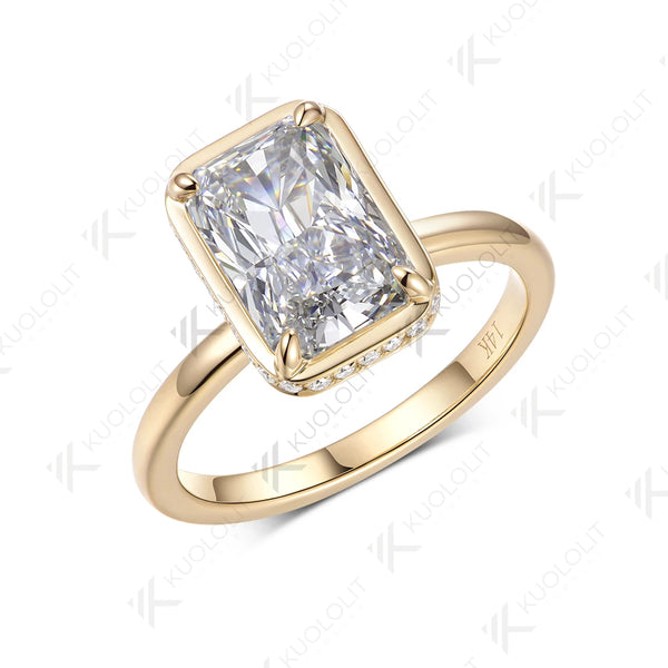 Kuololit 3.5CT Radiant Cut Moissanite Ring for Women Solid 14K 10K 585 Yellow Gold for Engagement Wedding Christmas Gifts Party