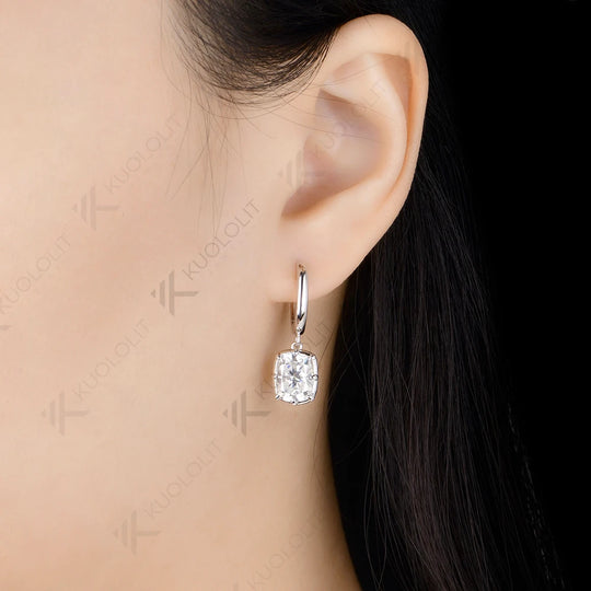 Kuololit 5CTW Enlonged Cushion Moissanite Earrings for Women Solid 14K 10K 585 Yellow Gold Clip Earring for Christmas Gift Party