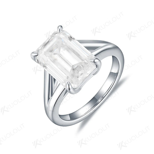Kuololit 4CT Moissanite Ring for Women Solid 14K 10K 585 PT950 Gold Silver Yellow Gold Emerald for Engagement Wedding Christmas