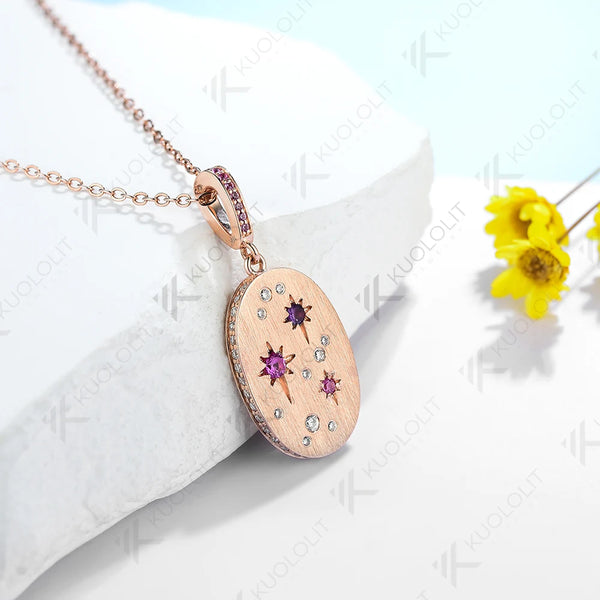 Kuololit Lab Grown Pink Sapphire Necklace for Women Solid 10K 14K 18K 925 Sliver Moissanite Pendant  for Engagement Christmas