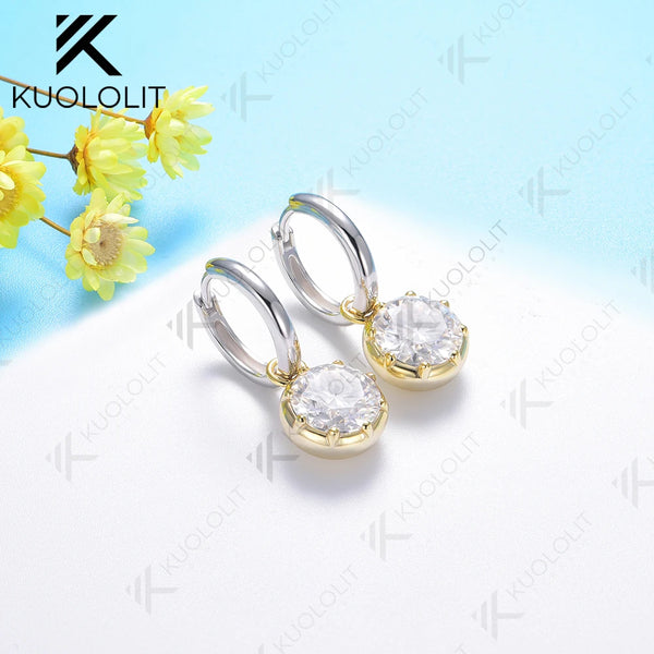 Kuololit 4CTW Round Cut Moissanite Hoop Earrings for Women Solid 18K 14K 10K Gold Earrings for Anniversary Engagement Gifts