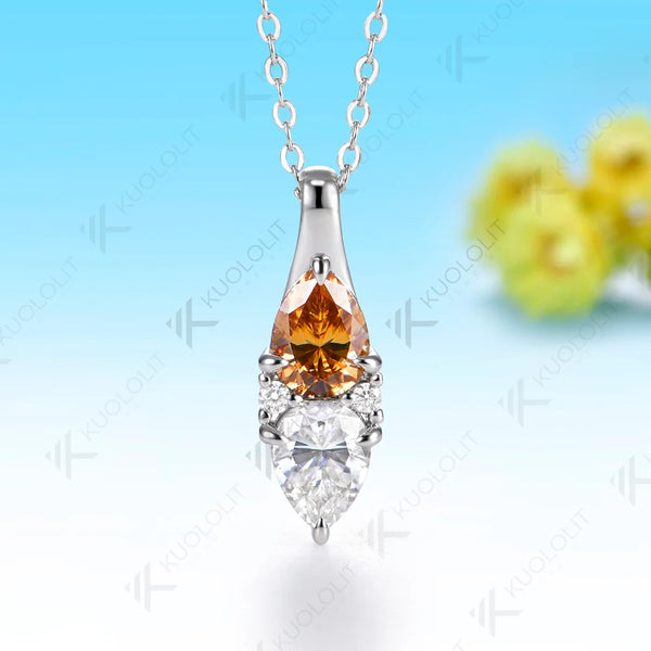 Kuololit 2.5CTW Champagne Pear Moissanite Custom Necklace for Women Solid 14K 10K 585 Yellow Gold for Christmas Gift Classic