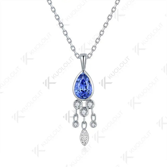 Kuololit 1.6CT Lab Grown Blue Sapphire and Moissanite Necklace for Women Solid 18K 14K 10K 585 Yellow Gold Pendant for Christmas