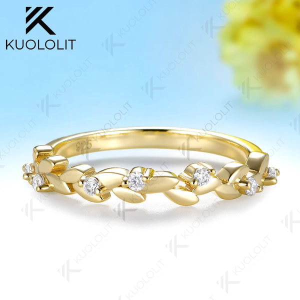 Kuololit 0.1CTW Lab Grown Diamonds Wheat Ear Custom Ring for Women Solid 14K 10K Yellow Gold Band for Anniversary Christmas Gift