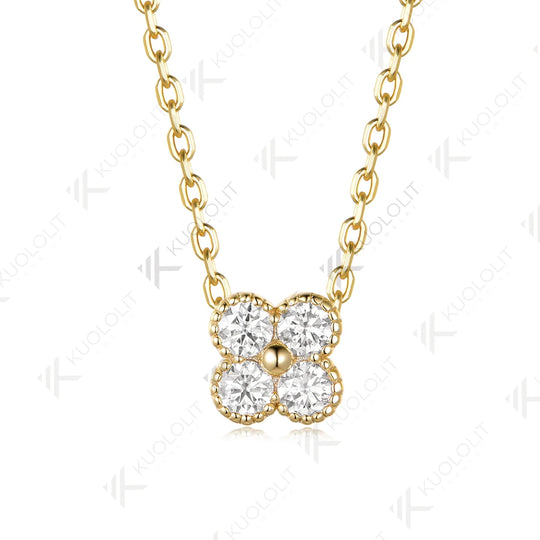 Kuololit 0.4CTW Moissanite Necklace for Women Solid 14K 10K 585 Yellow Gold Necklace for Christmas Gifts Engagement Anniversary