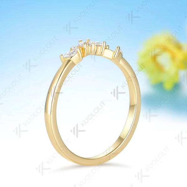 Kuololit  0.23CTW  Lab Diamond Wedding V Band for Women Solid 14K10K Yellow Gold Eternity Marquise Ring for Engagement Christmas
