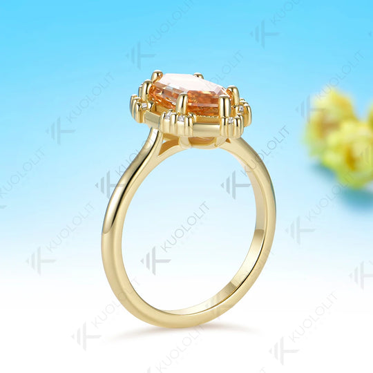 Kuololit 2.5CT Champagne Moissanite Elongate Hexagon Cut Custom Ring for Women Solid 14K 10K 585 Yellow Gold for Christmas Gifts