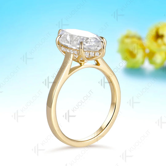 Kuololit 4CT Moissanite Custom Ring for Women Solid 14K 10K Yellow Gold Marquise Cut Engagement Ring for Christmas Anniversary
