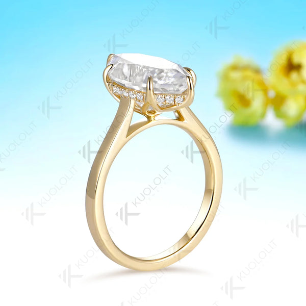Kuololit 4CT Moissanite Custom Ring for Women Solid 14K 10K Yellow Gold Marquise Cut Engagement Ring for Christmas Anniversary