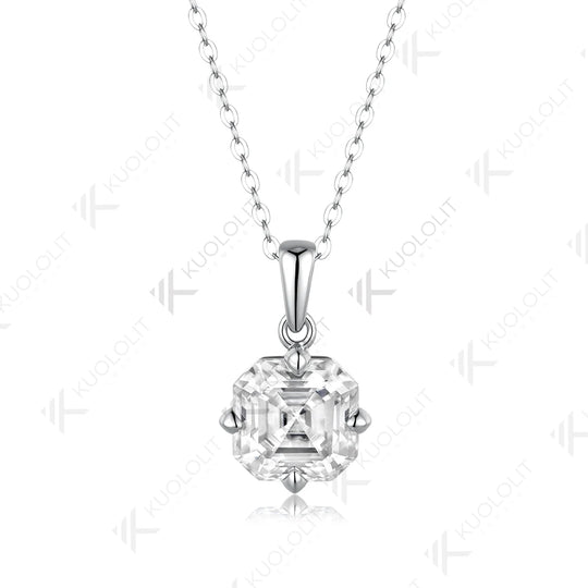 Kuololit 3.5CT Asscher Cut Cyan Moissanite Custom Necklace for Women Solid 585 14K 10K Yellow Gold Necklace for Christmas Gifts