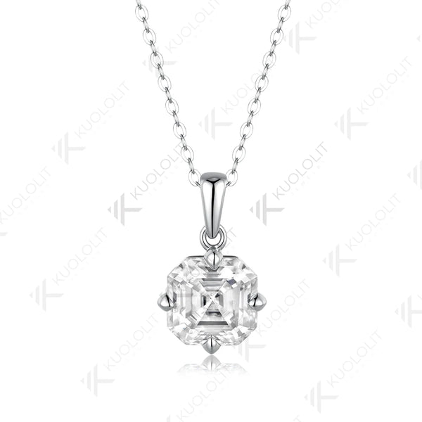 Kuololit 3.5CT Asscher Cut Cyan Moissanite Custom Necklace for Women Solid 585 14K 10K Yellow Gold Necklace for Christmas Gifts