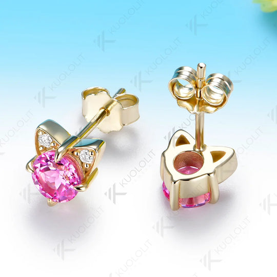 Kuololit 1.1CTW Lab Grown Pink Sapphire Diamond Custom Earrings for Women Solid 14K 10K 585 Yellow Gold for Christmas Gift Party