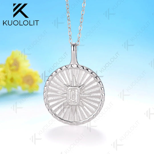Kuololit 0.4CT Emerald Cut Moissanite Necklace for Women Solid 14K 10K 925 Sliver Yellow Gold Necklace for Christmas Gifts Party