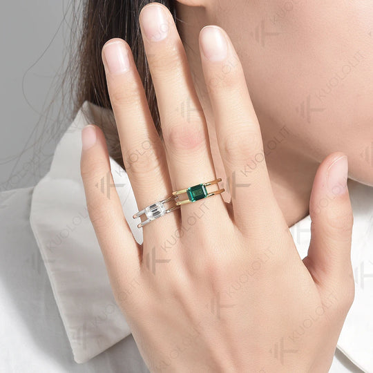 Kuololit 2CT Emerald Cut Moissanite Ring for Women Pure 18K 14K 10K Gold Ring for Anniversary Engagement Gifts Christmas Classic