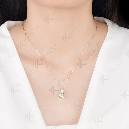 Kuololit 3CT Flower Moissanite Necklace for Women Solid 14K 10K Yellow Gold Plant Cut Pendant for Christmas Party Gift Classic