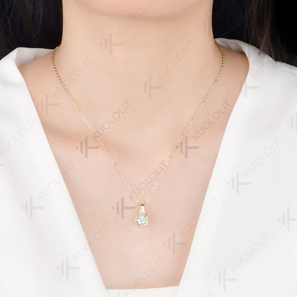Kuololit 3CT Flower Moissanite Necklace for Women Solid 14K 10K Yellow Gold Plant Cut Pendant for Christmas Party Gift Classic