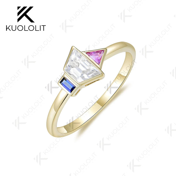 Kuololit Lab Grown Sapphire Moissanite Gemstone Engagement Ring for Women Solid 18K14K 10K 585 Yellow Gold Ring for Christmas