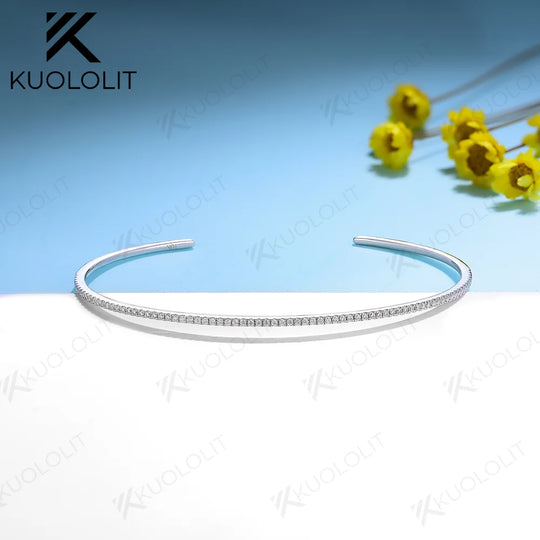 Kuololit Moissanite Opening Bangle for Women Men 585 14K 10K 925 Silver Bracelets for Engagement Party Christmas Classic Gift