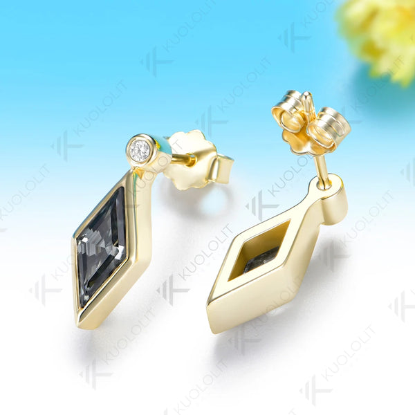 Kuololit 2CTW Gray Moissanite Custom Clip Earrings for Women Solid 14K 10K 585 Yellow Gold Rhombus Cut for Christmas Gifts Party