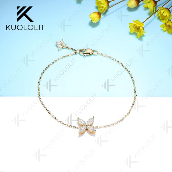 Kuololit Moissanite Bracelets for Women 585 18K 10K  Adjustable Chains Marquise Butterfly Charm for Engagement Christmas Classic