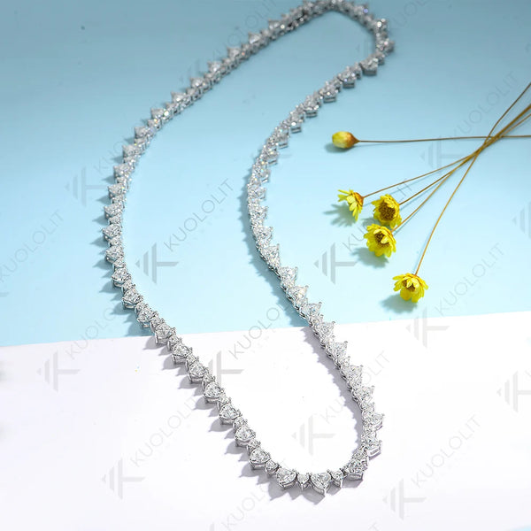 Kuololit 33CTW Moissanite Tennis Necklace for Women Pure 18K 14K 10K Gold Heart Necklace for Anniversary Engagement Christmas