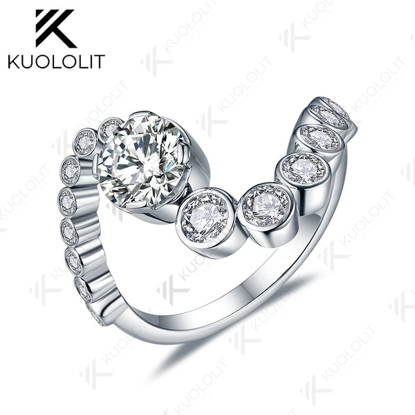 Kuololit 1CT Round Moissanite Rings for Women Solid 18K 14K 10K 925 Silver Yellow Gold for Anniversary Engagement Classic Gift