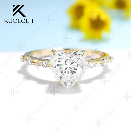 Kuololit IGI 3CT Lab Grown Diamond Engagement Ring for Women Solid 18K 14K 10K 585 Gold Heart Ring for Anniversary Christmas