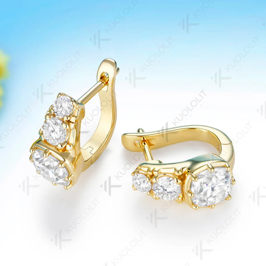 Kuololit 5.2CTW Cushion Moissanite Clip Earrings for Women Solid 14K 10K 585 White Gold Hoop Earrings for Party Christmas Gifts