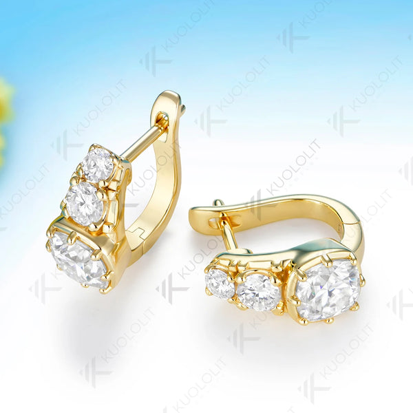 Kuololit 5.2CTW Cushion Moissanite Clip Earrings for Women Solid 14K 10K 585 White Gold Hoop Earrings for Party Christmas Gifts