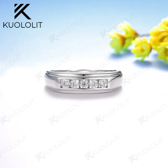 Kuololit 0.4CTW Moissanite Band for Men Women Solid 18K 14K 10K Gold Round Cut Brushed Ring for Anniversary Engagement Gifts