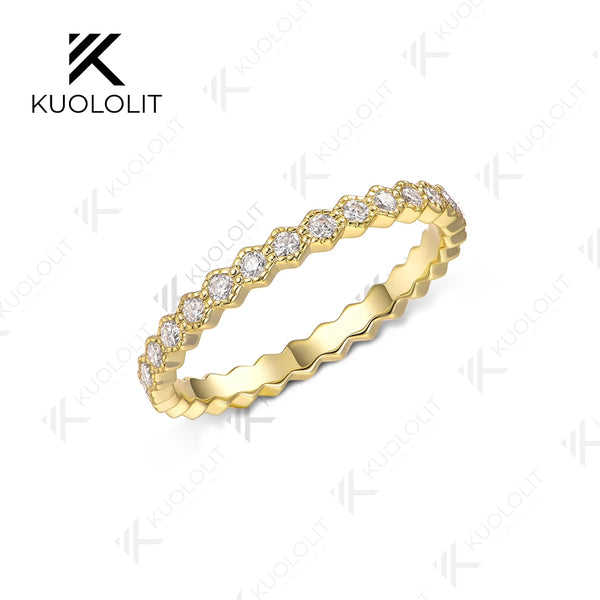 Kuololit 0.35CTW Lab Grown Diamond Hexagon Band for Women Solid 18K 14K 10K Gold Ring for Anniversary Engagement Gifts Party