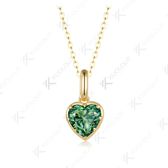 Kuololit 2CT Heart Cut Cyan Moissanite Necklace for Women Solid 585 14K 10K Yellow Gold  Necklace for Christmas Gifts Party