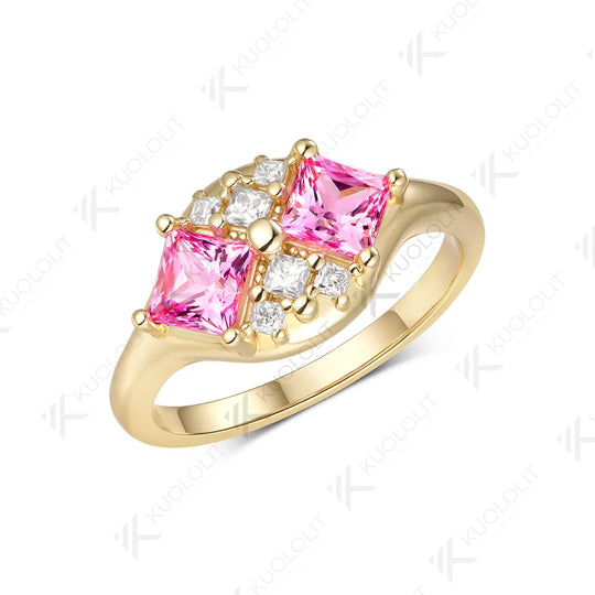 Kuololit 1.6CTW Lab Pink Sapphire Princess Cut Moissanite Custom Ring for Women Solid 14K 10K 585 Yellow Gold for Christmas Gift