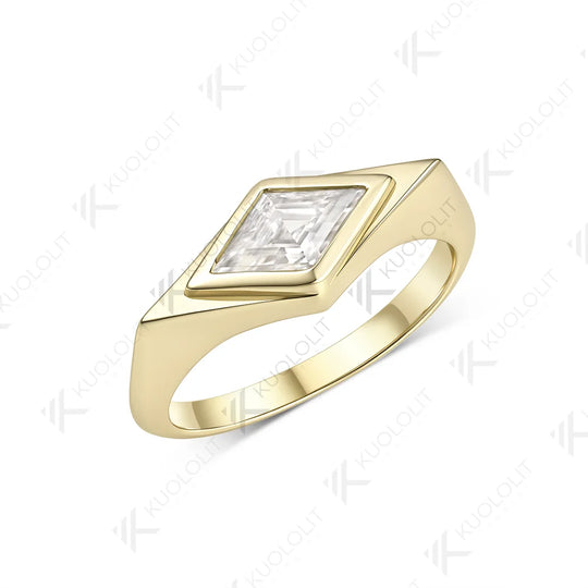 Kuololit 0.9CT Rhombus Cut Moissanite Custom Set Ring for Women Solid 14K 10K 585 Yellow Gold Engagement Ring for Christmas Gift