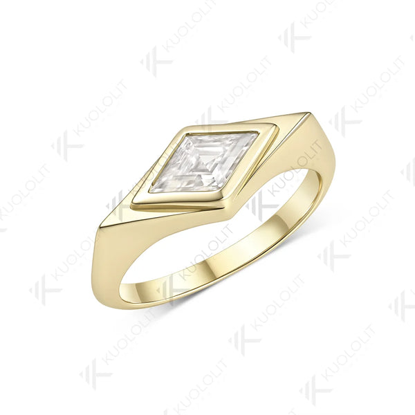 Kuololit 0.9CT Rhombus Cut Moissanite Custom Set Ring for Women Solid 14K 10K 585 Yellow Gold Engagement Ring for Christmas Gift