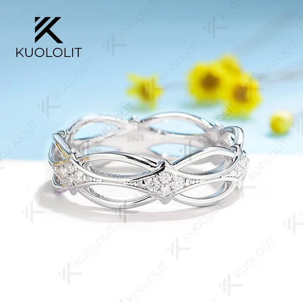 Kuololit 0.28CTW White Moissanite Hollow Band for Men Women 925 Sliver Solid 14K 10K Gold Ring for Anniversary Engagement Gifts