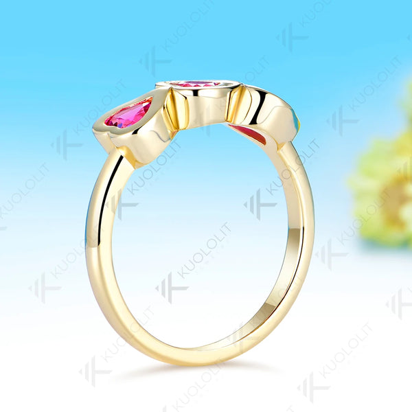 Kuololit 1CTW Heart Lab Grown Pink Sapphire Ring for Women Solid 14K 10K 585 Yellow Gold for Christmas Gifts Anniversary Jewelry