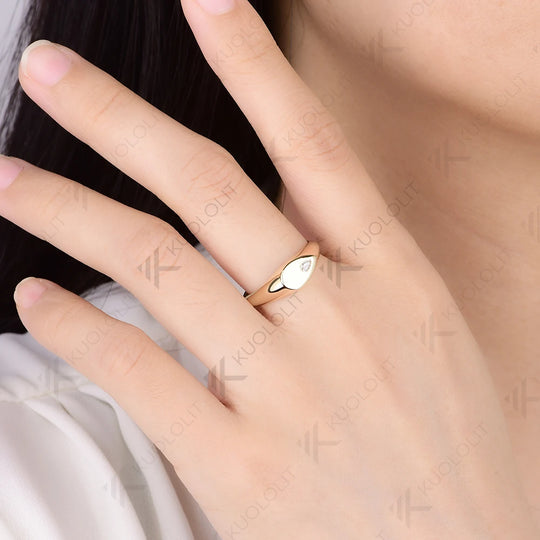 Kuololit 0.15CT Lab Grownn Diamonds Ring for Women Soild 10K 14K Yellow Gold Pear Cut Engagement Ring for Christmas Gifts Party