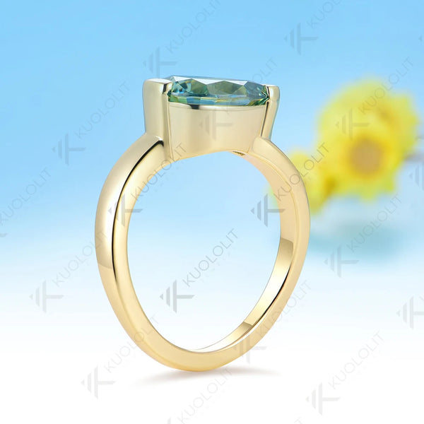 Kuololit 3.5CT Cyan Moissanite Ring for Women Solid 14K 10K 585 Yellow Gold Engagement Ring for Anniversary Christmas Gift Party