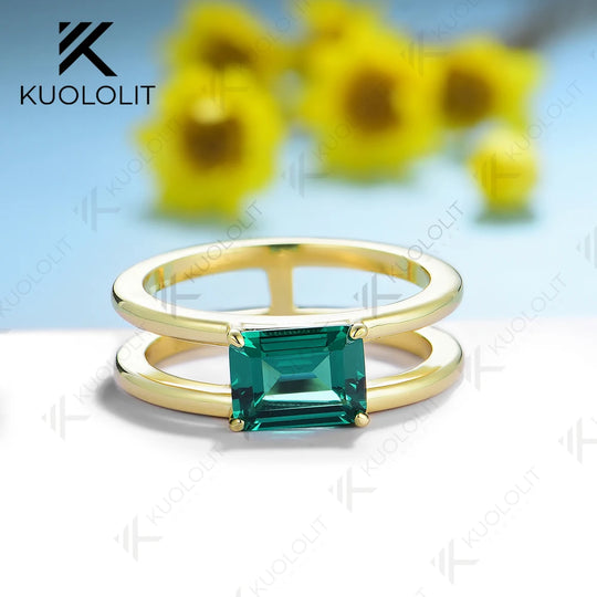 Kuololit 2CT Lab Grown Emerald Ring for Men Women Pure 18K 14K 10K Gold Ring for Anniversary Engagement Gifts Gemstone Jewelry