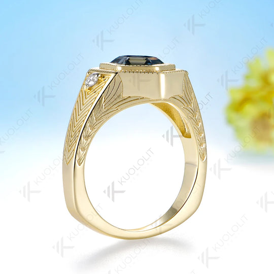 Kuololit 2CT Grey Hexagon Cut Moissanite Custom Ring for Women Solid 14K 10K  Yellow Gold Ring for Anniversary Christmas Gift
