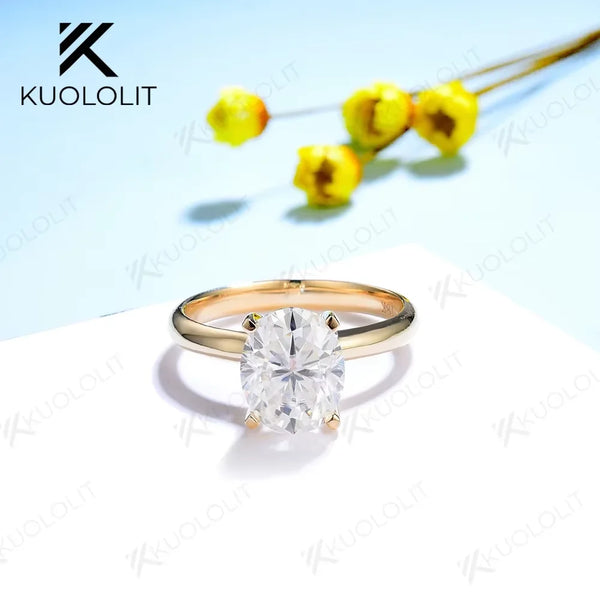 Kuololit Solid 18K 14K Yellow Gold Moissanite Diamond Ring for Women 3CT Oval Cut White Gold Rings for Engagement Wedding