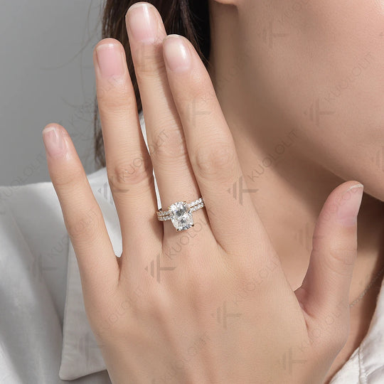 Kuololit Enlonged Cushion Cut  Moissanite Set Ring for Women Solid 18K 14K 10K 585 Yellow Gold Band for Engagement Wedding Christmas Party