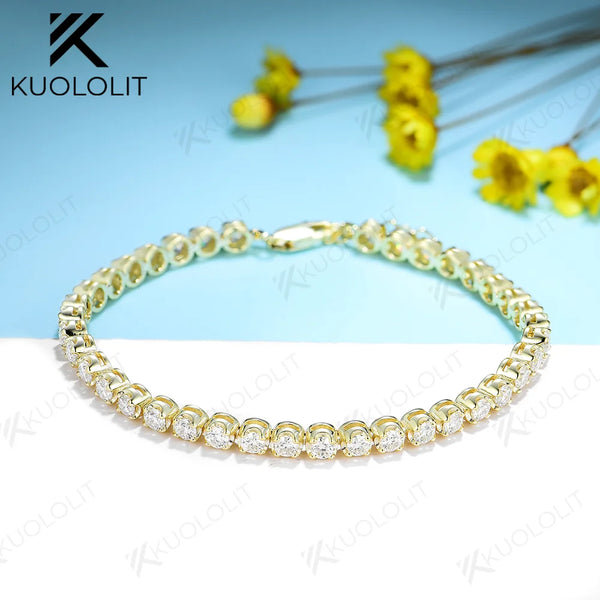 Kuololit 4.2CTW Moissanite Tennis Bracelets for Women Men 585 14K 10K Adjustable Chains for Engagement Wedding Party Christmas