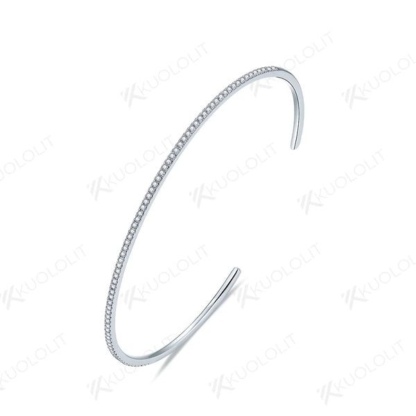 Kuololit Moissanite Opening Bangle for Women Men 585 14K 10K 925 Silver Bracelets for Engagement Party Christmas Classic Gift