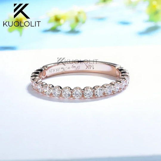 Kuololit 0.65CTW Moissanite Ring for Women Solid 18K 14K 10K Rose Gold 3/4 Eternity Band for Engagement Wedding Christmas Gifts