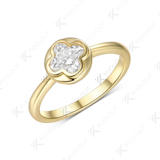 Kuololit 1.5CT Moissanite Custom Ring for Women Solid 14K 10K 585 Yellow Gold Flower for Christmas Gift Engagement Anniversary